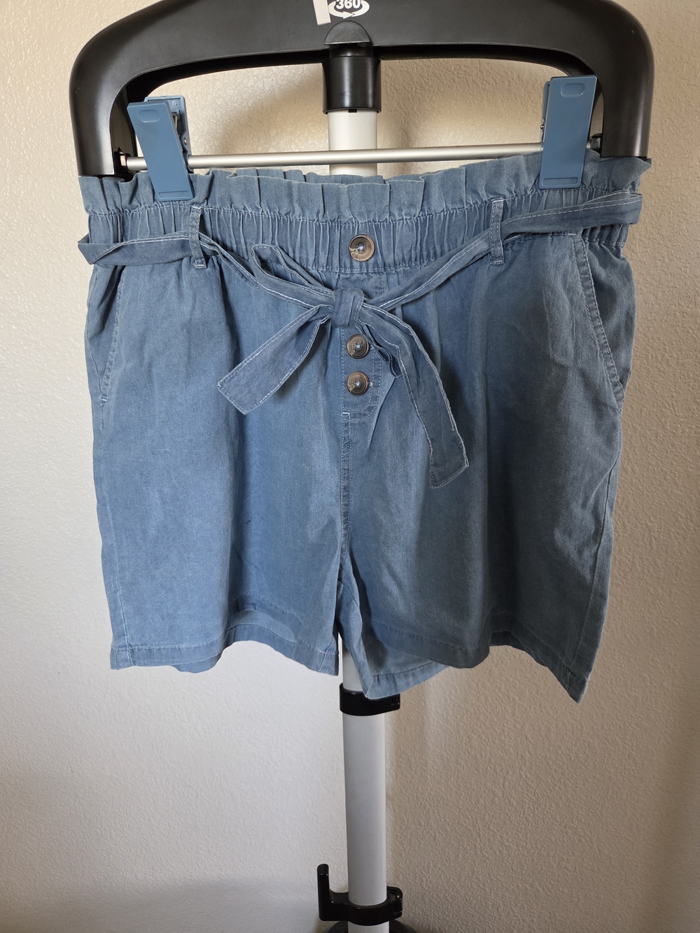 Blue Paperbag Waist Tie-Front Women's Shorts